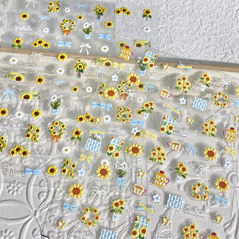 ins Sunflower Embossed Nail Art Stickers 3D Sunflower Bouquet Bow Waterproof Adhesive Nail Decoration Stickers ins Sunflower Embossed Nail Art Stickers 3D Sunflower Bouquet Bow Waterproof Adhesive Nail Decoration Stickers