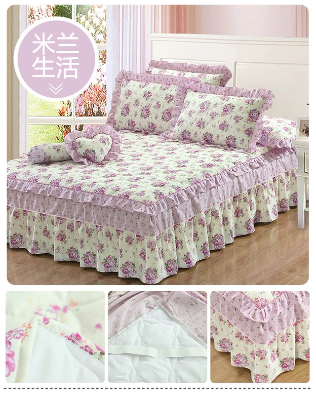 Cotton phiên bản Hàn Quốc của bộ chăn ga gối đệm dày trải giường đơn miếng bông chống trượt chống bụi phủ giường 1,5m1,8 mét
