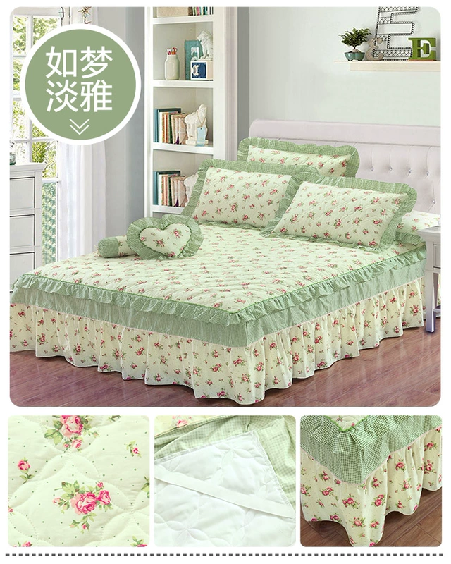 Cotton phiên bản Hàn Quốc của bộ chăn ga gối đệm dày trải giường đơn miếng bông chống trượt chống bụi phủ giường 1,5m1,8 mét