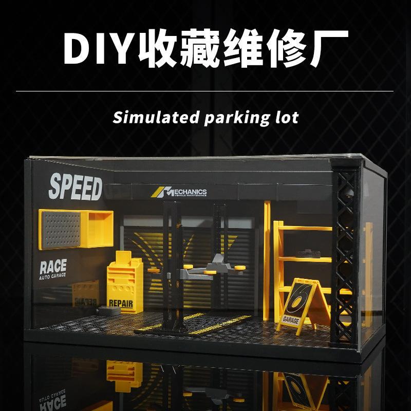 Alloy Car Model DIY Scene Repair Shop with Lighted Parking Lot Acrylic Dust Cover Car Background Decoration Ornament Alloy Car Model DIY Scene Repair Shop with Lighted Parking Lot Acrylic Dust Cover Car Background Decoration Ornament