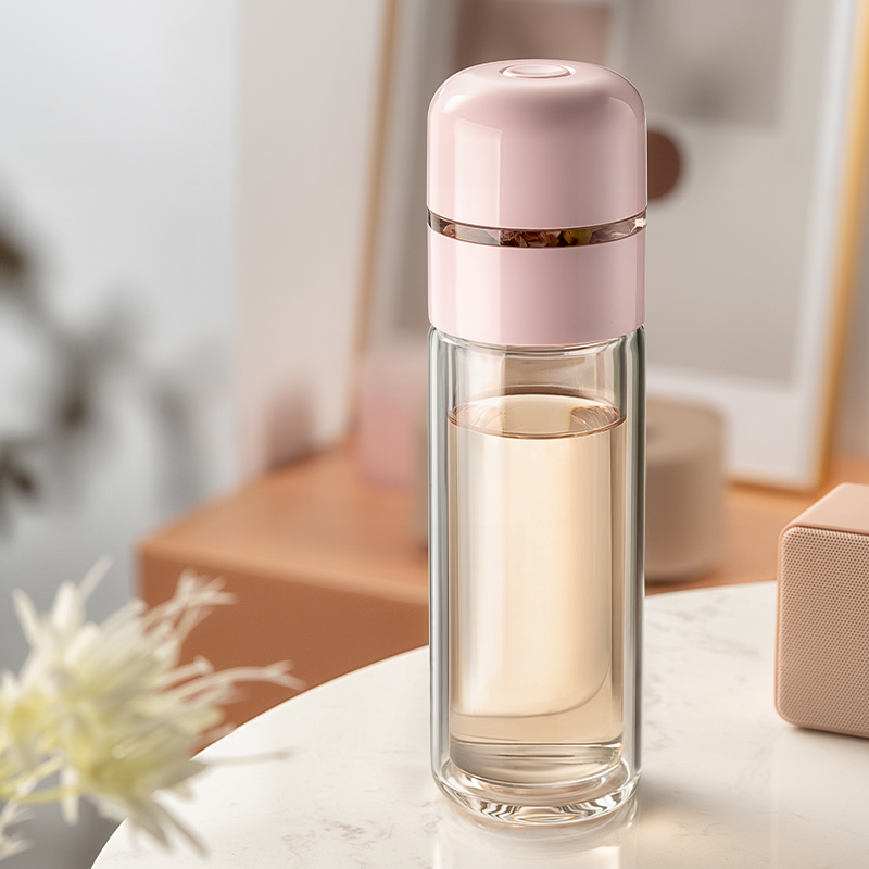Glass Cups Water Cup Women Summer Portable Tea Water Separation Flower Tea Cups Double filter tea thickened Heat resistant jeko-Taobao
