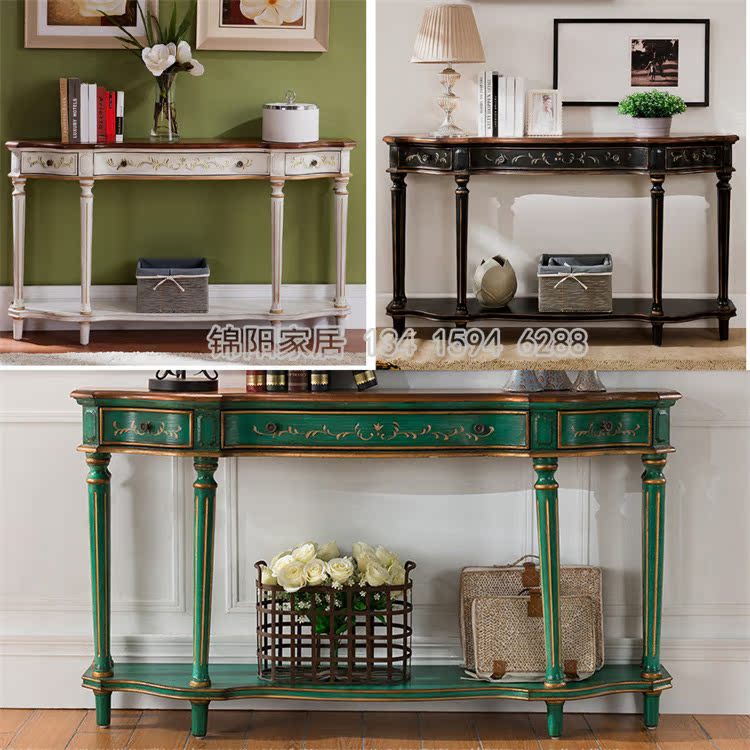 American solid wood semi-circle table ultra-thin Xuantai European style color painted Xuanguan Table-end view cabinet sofa backrest partition cabinet