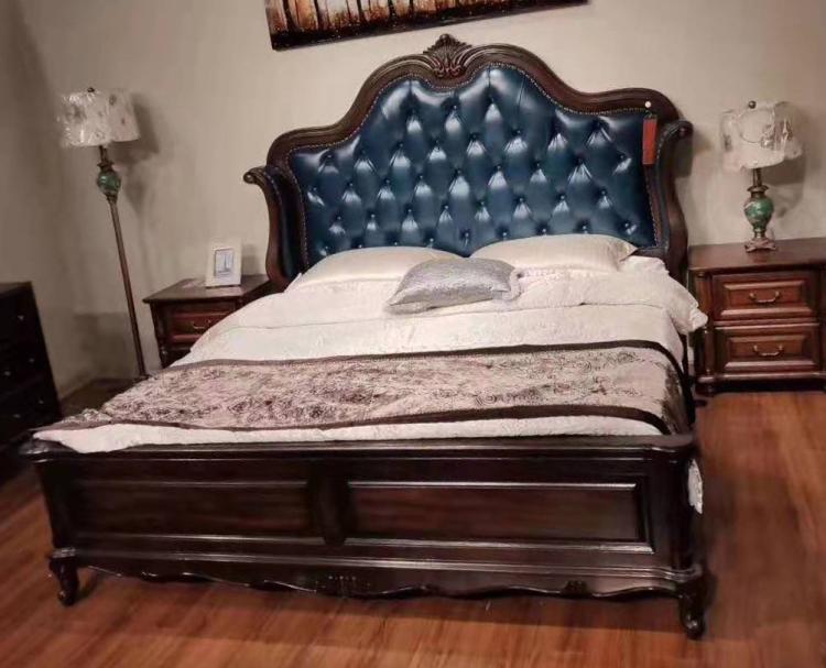 European and American style pure solid wood double bed leather bed Leather Bed Wedding headbed Bull Leather 1 8 m Plate Bed Main Bed Luxurious price