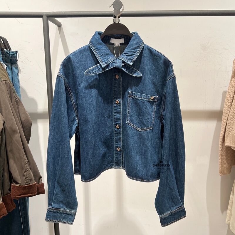 Urbfhm2026 Spring Casual Style Women's Denim Shirt Long-Sleeved Tie-Up Lapel Patch Pocket Urban Denim Style Top