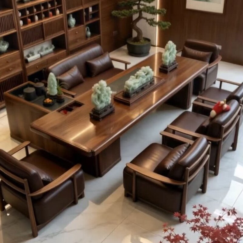 Solid Wood Large Tea Table and Chair Set for Home Use, Executive Office, Large Villa, Modern Minimalist Reception Tea Table Solid Wood Large Tea Table and Chair Set for Home Use, Executive Office, Large Villa, Modern Minimalist Reception Tea Table