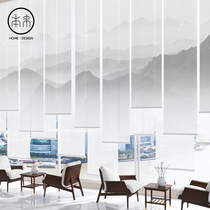 New Chinese style ink landscape painting curtain rolling curtain tea room Zen porch shading soft partition screen living room