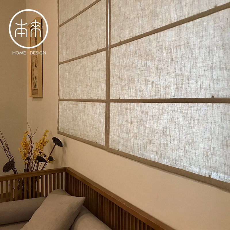 Japanese-style linen Roman curtain lifting curtain tea room cotton and linen roller blind light-proof and impenetrable custom-made homestay folding curtain log