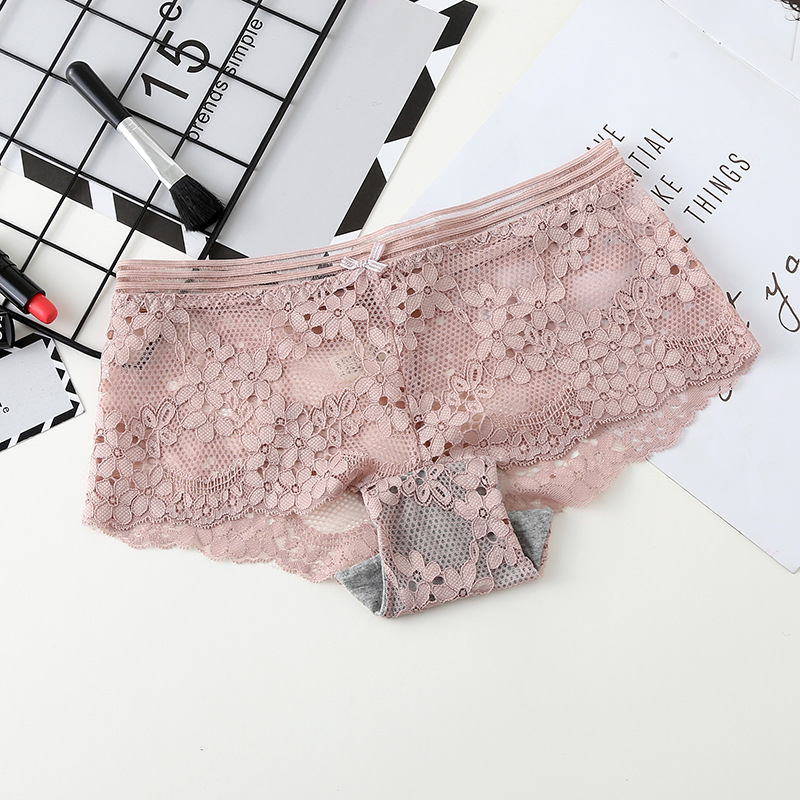 Quần lót nữ gợi cảm rỗng ren nóng trong suốt không có eo rộng thoải mái cotton box võ sĩ quyến rũ thoáng khí - Vòng eo thấp noi y dep