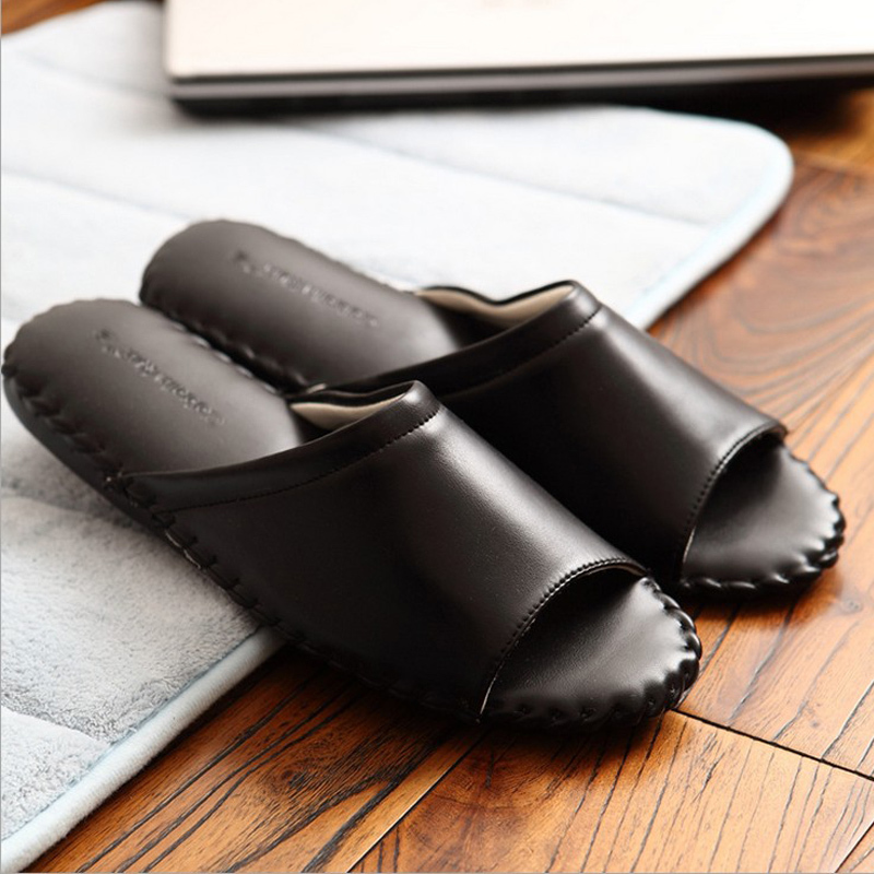 New Men's Home Leather Slippers, Summer Wear-Resistant, Non-Slip Floor Slippers, Sandals, High-End Indoor Slippers, Soft Soles, Silent