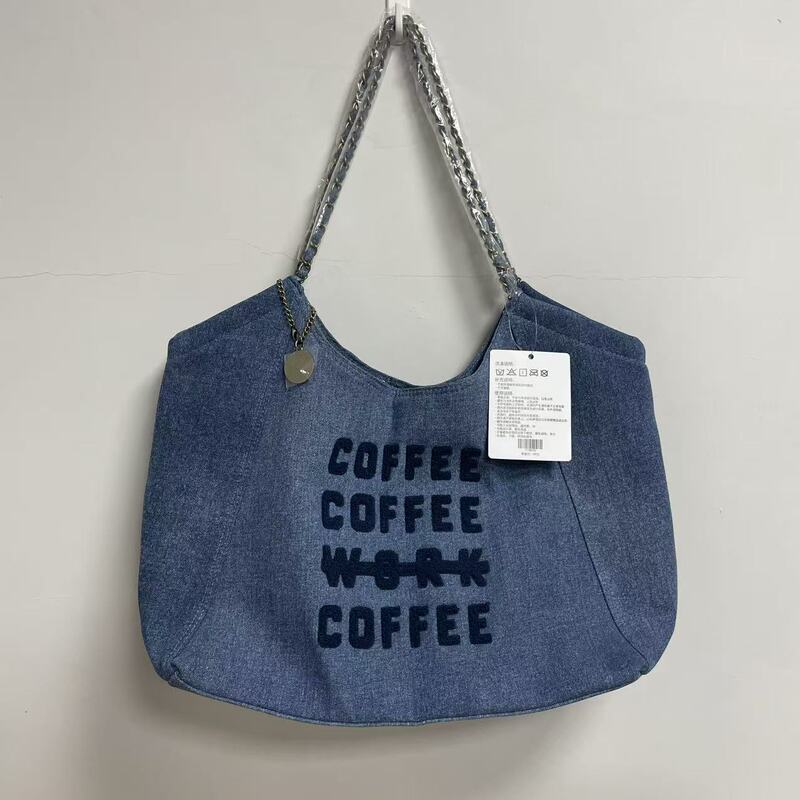 Starbucks Denim Star Coffee Series Denim Blue Large Capacity Canvas Tote Bag for Commuting to Work, Students, Versatile Essential