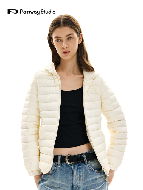 Passway Studio Hooded Lightweight down Jacket for Men and Women, Thin and Warm White Duck down Thick Coat