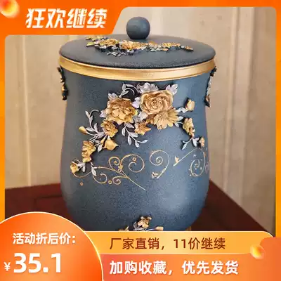 American style blue desktop trash can with lid home creative living room powder room storage bucket large household with lid