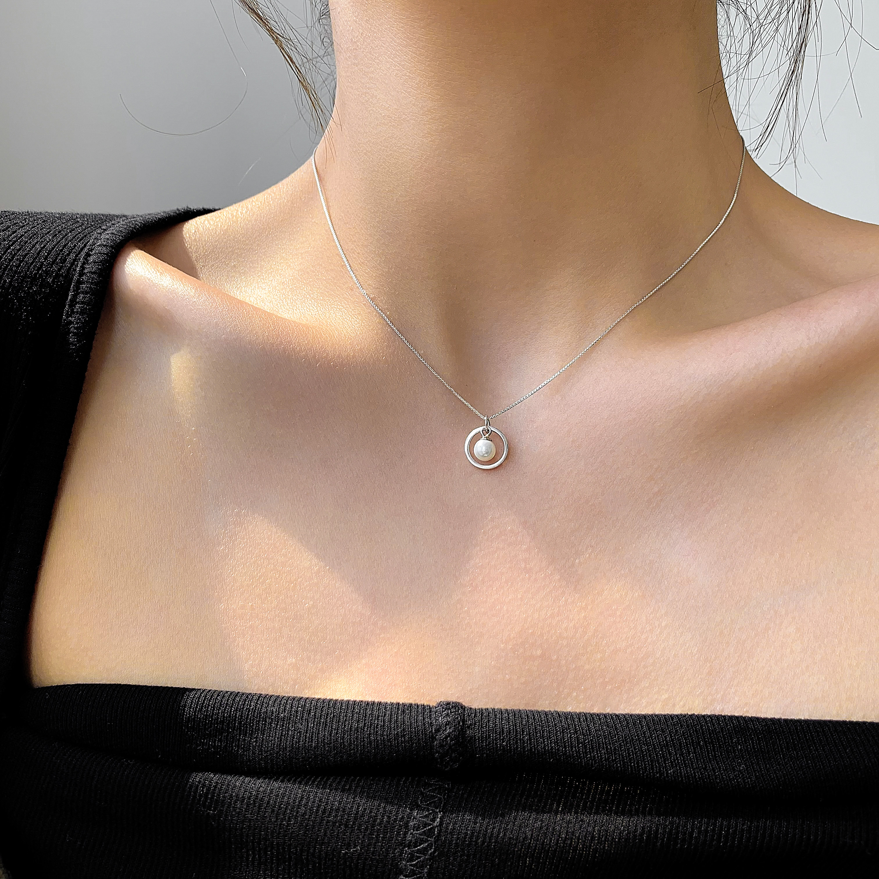 For the night pearl necklace women's sterling silver ins tide net red niche simple temperament short choker personality clavicle chain