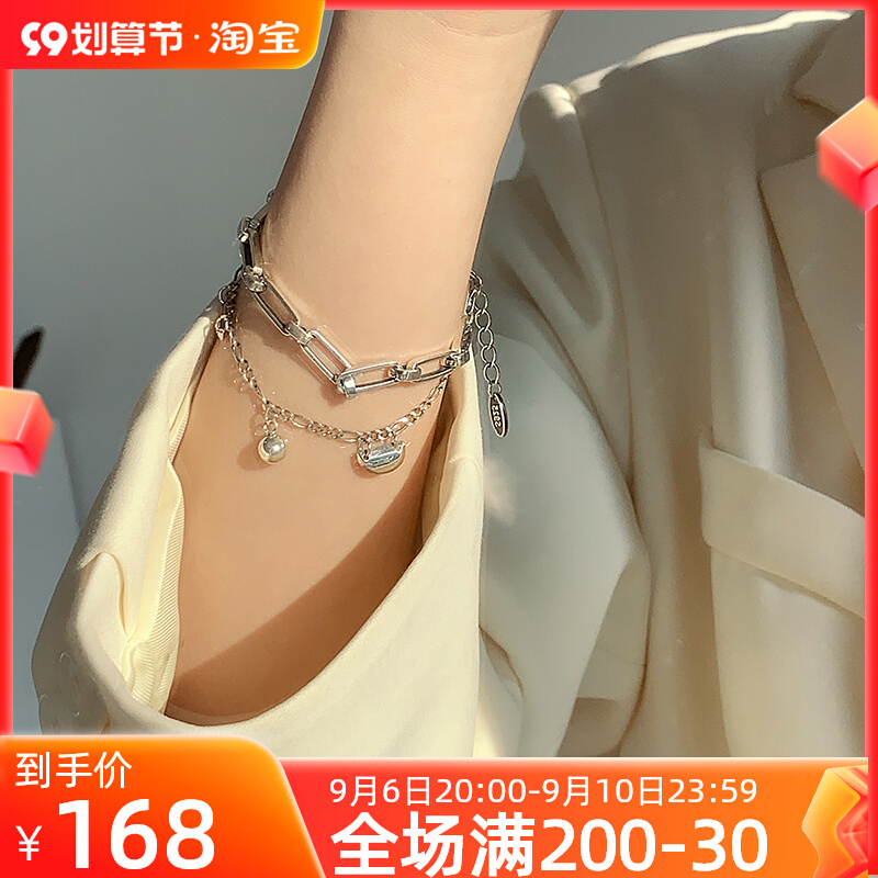 For the evening, the design sense heavy industry double-layer lucky bean bracelet female sterling silver ins cold wind personality texture niche jewelry