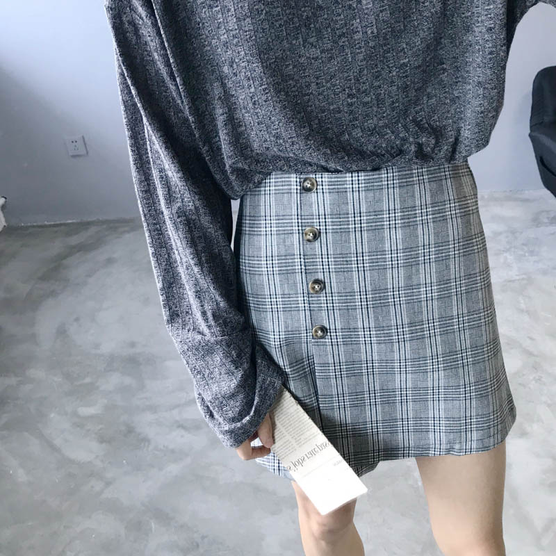 Đặt tiền. Retro phù hợp với kiểm tra ins gió thiết kế bất thường không đối xứng kẻ sọc váy váy mẫu chân váy xòe