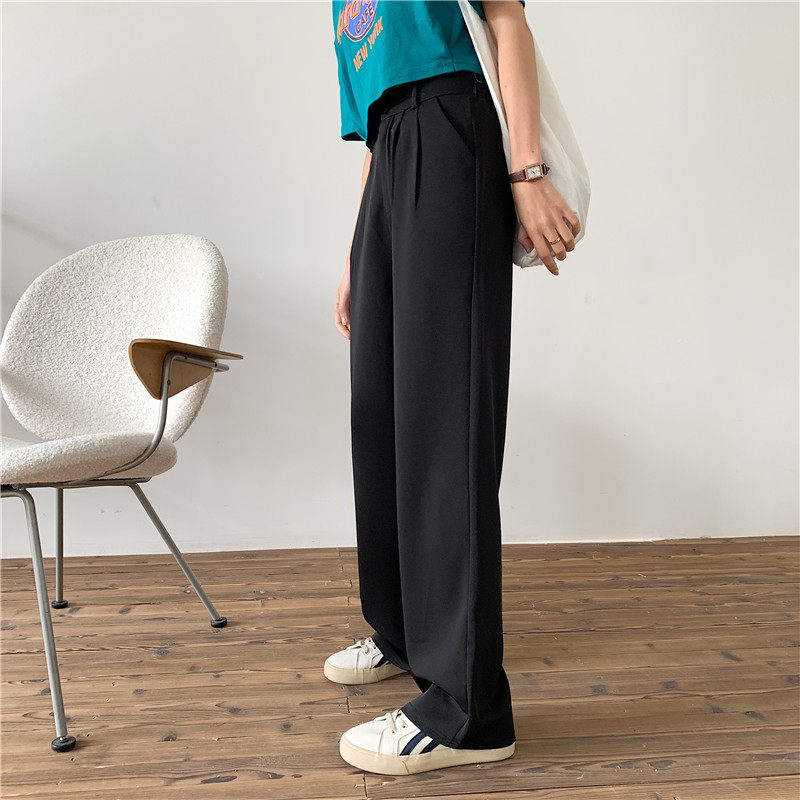 Genuine genuine zipper (draped up suit material) slim wide leg pants straight leg trousers loose black pants mop pants