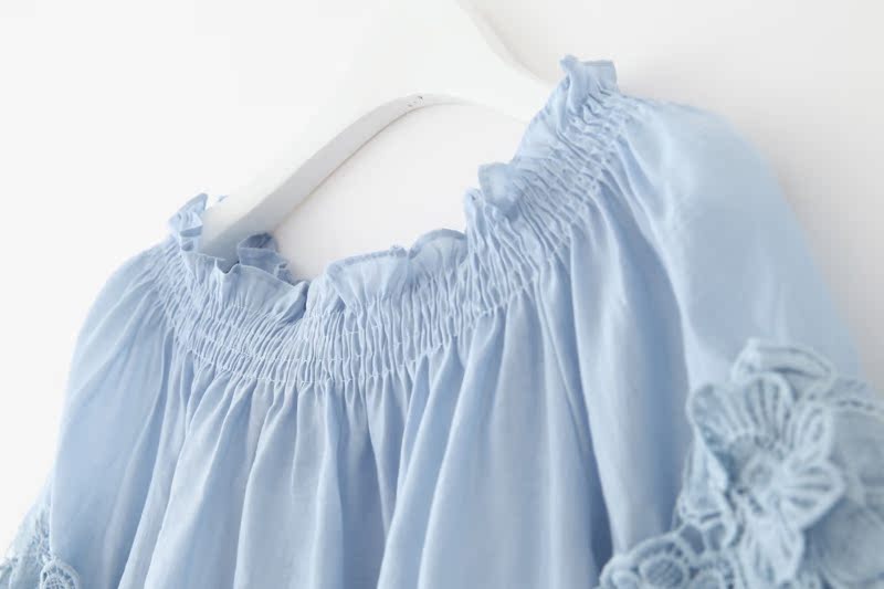 2WAY mặc Pháp の Hàn Quốc satin voan ren móc hoa tay áo retro CHIC nữ mùa hè áo sơ mi mới áo sơ mi voan áo sơ mi họa tiết nữ