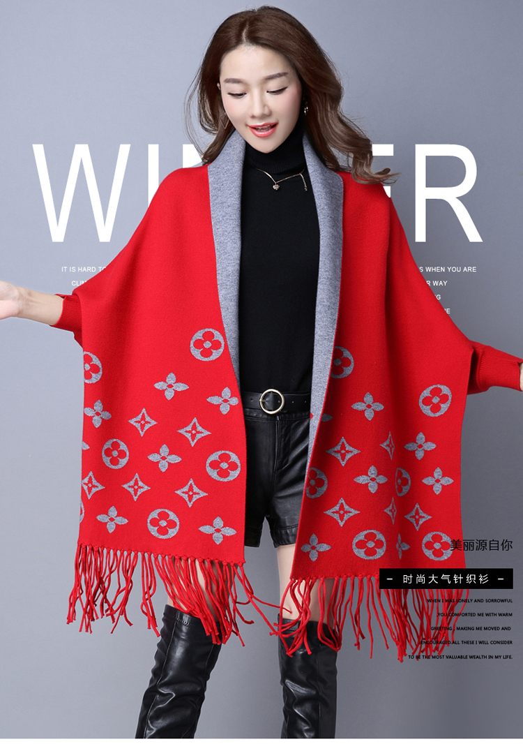 秋冬带袖羊绒披肩围巾加厚女士羊毛斗篷妈妈披