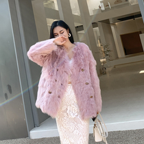 Winter 2022 new imported Tuscan wool fur women's mid-length fur coat V-neck