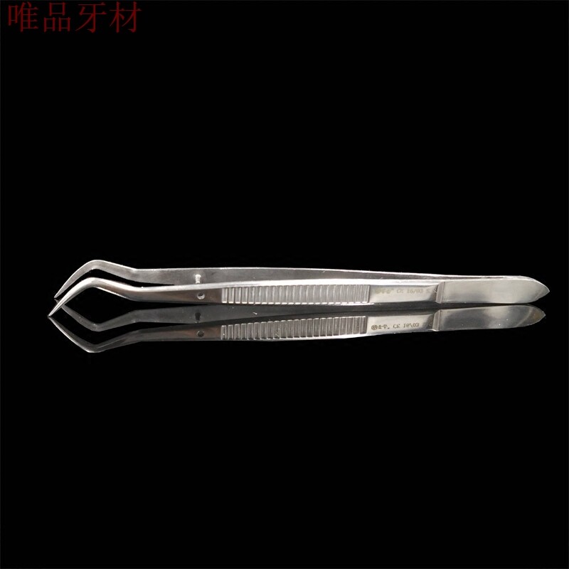 Dental Oral Material Instruments Stainless Steel Tweezers Double Bend With Positioning Tweezers