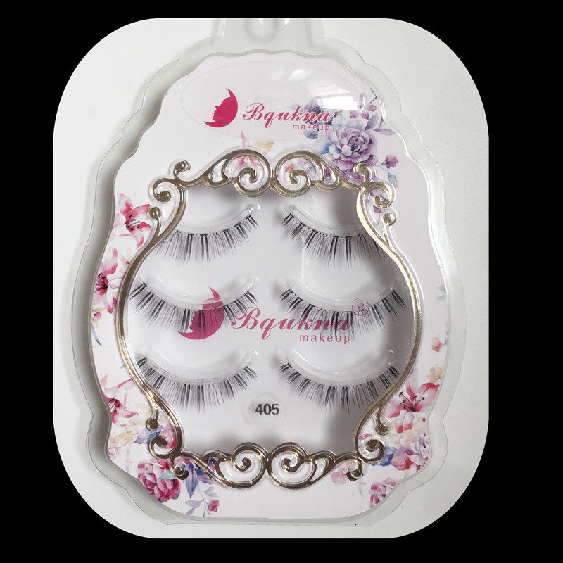 Korean version of the new 3 pairs of pure hand sharpened super simulation false eyelashes BQUKNA eye hair 405 # nude makeup tool