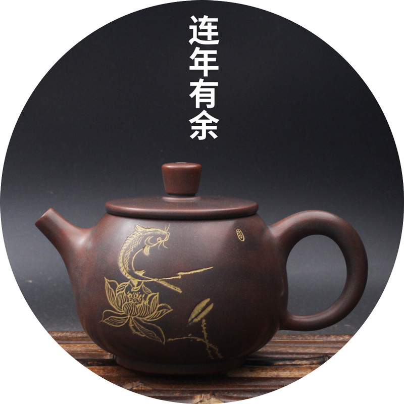 (Walking Tree) Line engraving for years with barrels of casks gold pot pure handmade Guangxi Qinzhou Mud Xingtao Teote Utilita Tea Pot