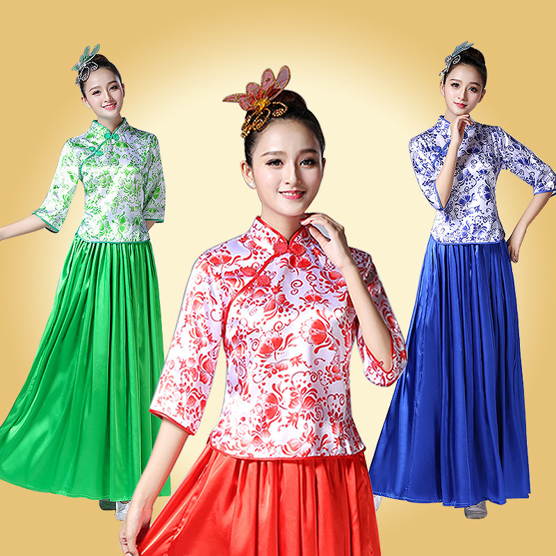 Yangge suit 2018 new female adult suit fan dance performance suit waist drum team drum suit square dance costume