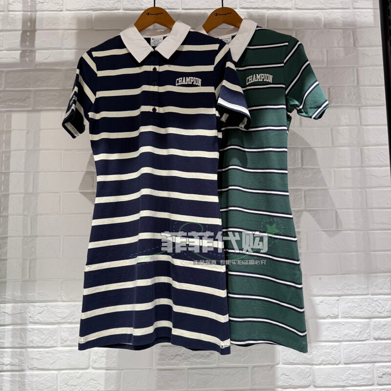 Champion Genuine 2026 Summer New Women's Striped Short-Sleeved Dress U6Bdrsw091