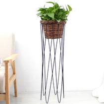  Nordic wrought iron high flower rack rattan partition Living room floor-to-ceiling green basket Office bedroom European-style creative flower basket