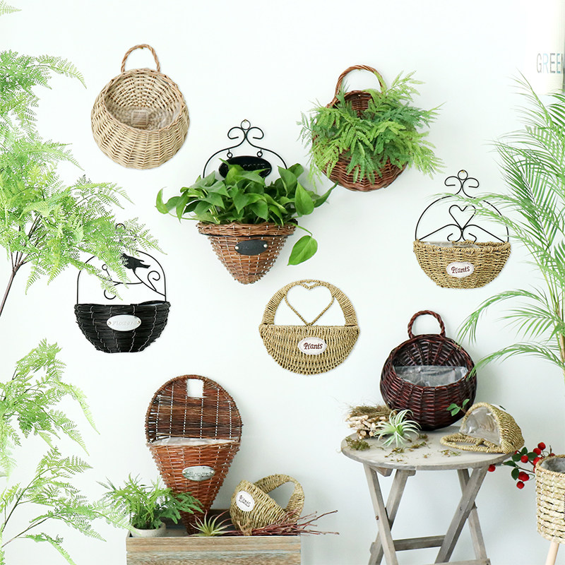Creative wall-mounted flower basket vines choreograpeaceae choreograpes with flower pots wall hanging baskets gold Ge flower pots wall decoration handmade weave