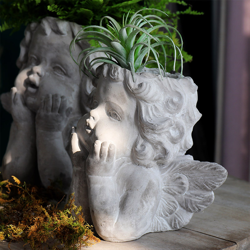 Small Angel Cement Flower Pots Decorative character sculptures Sculptures Girls Florator Gardening Garden Planting Pendulum pure handmade