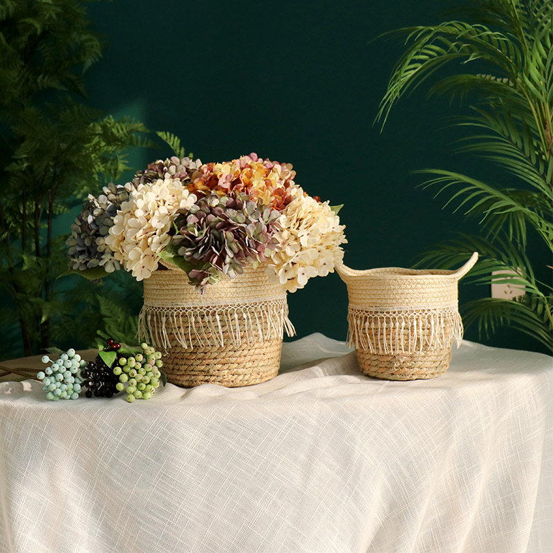 Creative Nordic wind straw weaving rattan willow weaving bamboo flower pot flower basket weaving basket green plant potted decorative flower arrangement