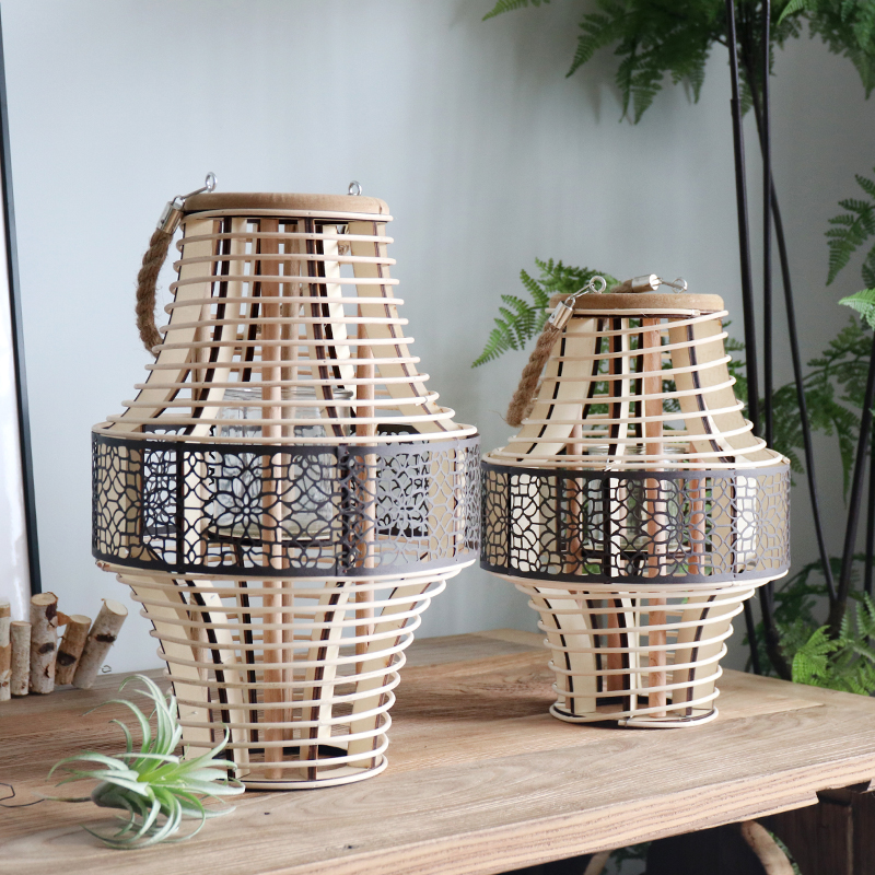 Creative bamboo choreographetwindproof lamp candle holder suspended floor Nordic Decorative Pendulum-like Interplate Mind Hotel Home