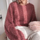 ໂຄມໄຟແບບເກົາຫຼີ ແຂນເສື້ອ mink velvet coat mid-length winter thickened loose lazy style sequined mohair sweater for women pullover