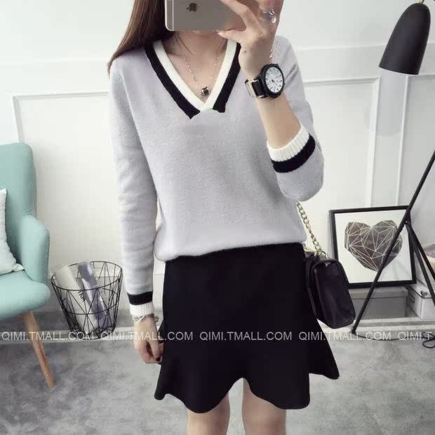 2018 ngọt ngào văn học rắn áo len cổ chữ V áo len nữ sinh viên Hàn Quốc lỏng lẻo áo sơ mi ngắn sang trọng áo khoác len nữ hàn quốc