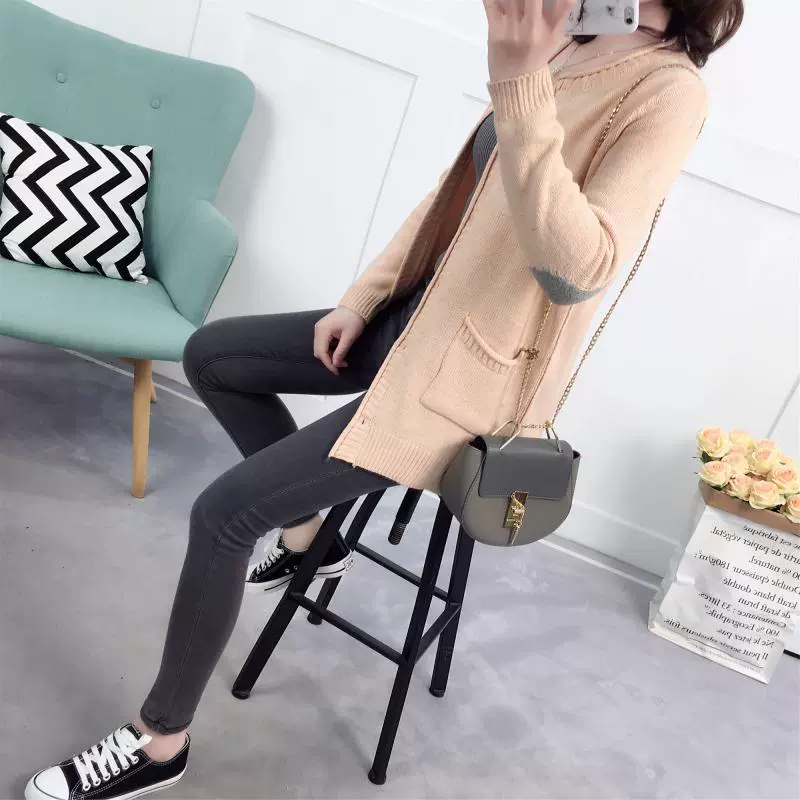 2018 xuân hè Hàn Quốc nút retro màu túi phù hợp với cổ tròn chun đan áo len cardigan áo len nữ áo khoác thủy triều