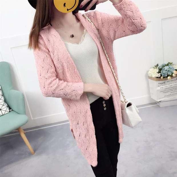 2018 áo len mỏng mùa hè áo choàng mới rỗng áo len nhỏ áo khoác điều hòa không khí áo chống nắng quần áo dài của phụ nữ áo khoác len mỏng