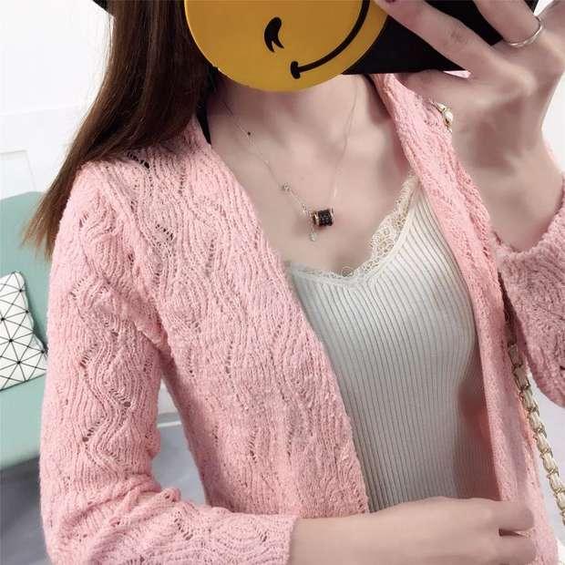 2018 áo len mỏng mùa hè áo choàng mới rỗng áo len nhỏ áo khoác điều hòa không khí áo chống nắng quần áo dài của phụ nữ áo khoác len mỏng