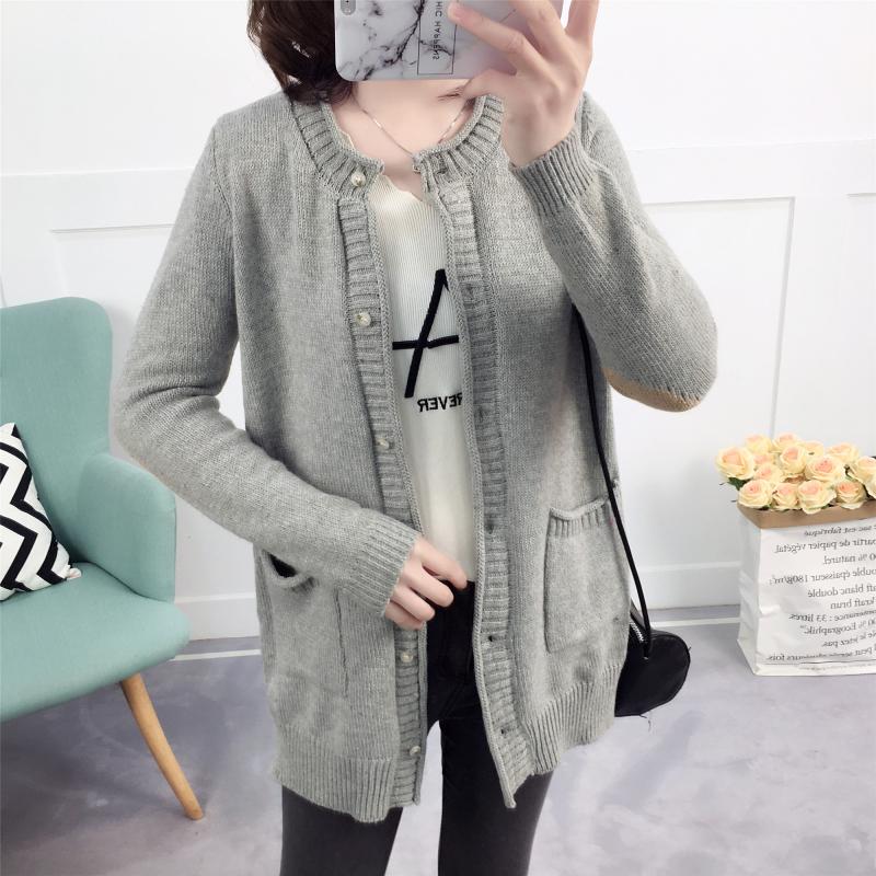 2018 xuân hè Hàn Quốc nút retro màu túi phù hợp với cổ tròn chun đan áo len cardigan áo len nữ áo khoác thủy triều áo khoác len cardigan