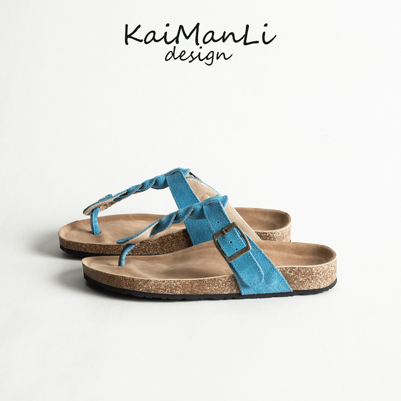 Kaimanli~ Thick-Soled Casual Birkenstock-Style Slippers for Women, Summer Outdoor Flat Sandals, Vacation Beach Shoes, Roman-Style Thong Sandals