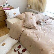 ins Nordic cartoon bear cotton four-piece Japanese simple plaid cotton plain plain plain cotton plain bedding