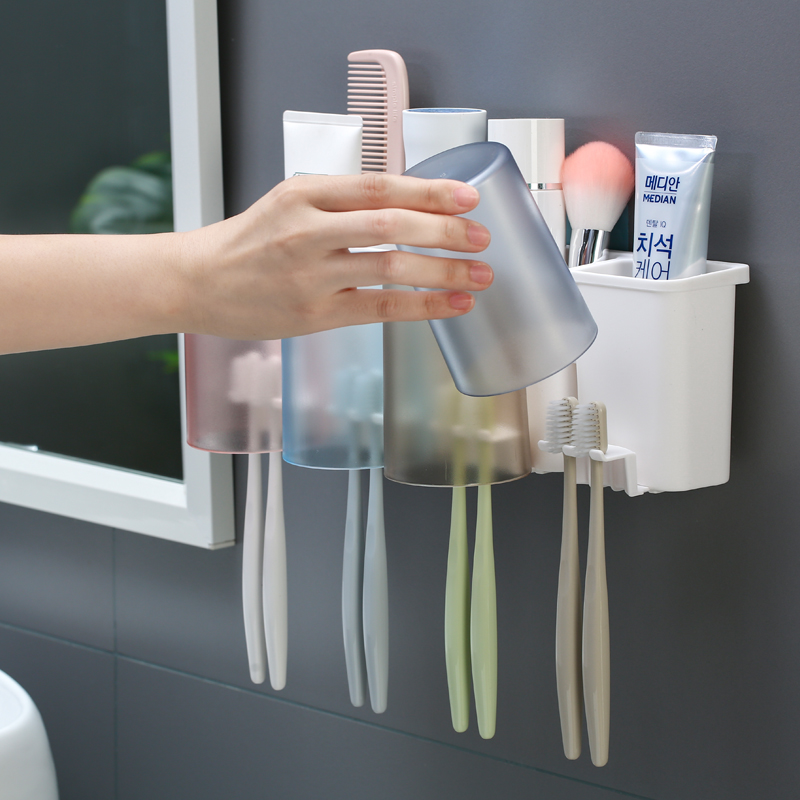 Suction Wall Type Toothbrush Shelf Wash Mouthwash Cup Suit-Free Cup Shelf Automatic Toothpaste Extruder Toothbrush Holder