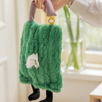 Furry little monster paper bag hanging INS rabbit fur tissue bag car tissue box portable tissue bag