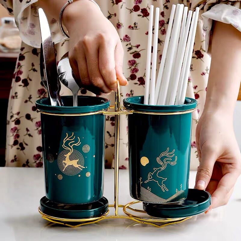 Nordic Light Extravagant Home Ceramic Chopstick Basket Rack Cutlery Cutlery Drain Chopsticks Spoon Mildew Proof Containing Box Silo
