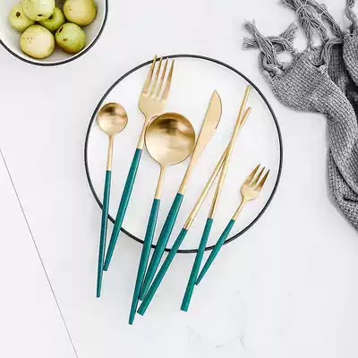 Nordic light luxury 304 stainless steel tableware full set home Emerald chopsticks Western steak knife and fork spoon series