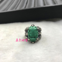Retro personality 925 pure silver inlaid ring male style bully irregular pine stone processing to customize the jewellery