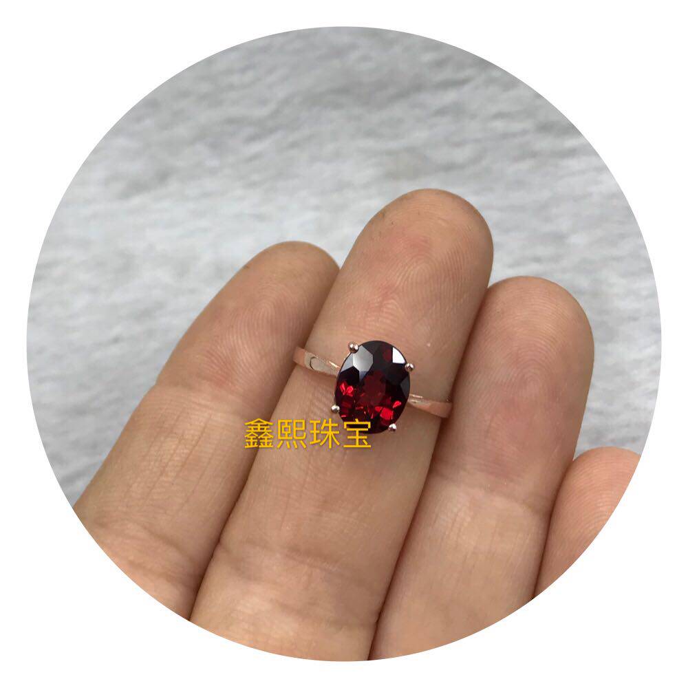 Minimalist generous 18k rose gold inlaid with natural pomegranate stone ring supporting identification