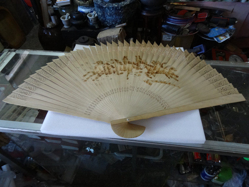 Antique collection Large eight Jun Tuan bamboo old folding fan fan with original boxed 