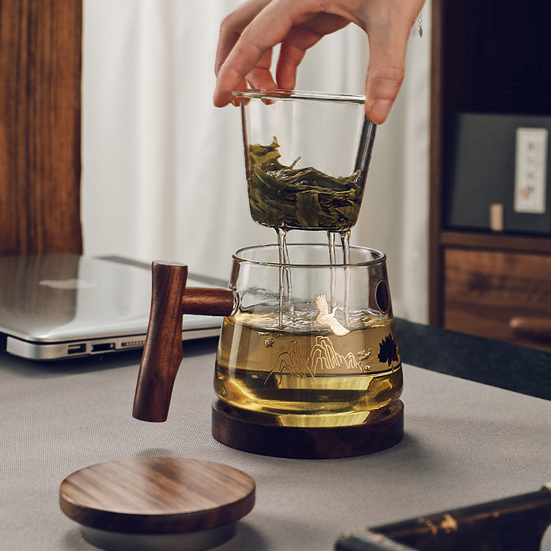 Office Build Tea Cup Tea Separation Glass Belt with Cover Capacity Tape for Men's Special Tea Cup