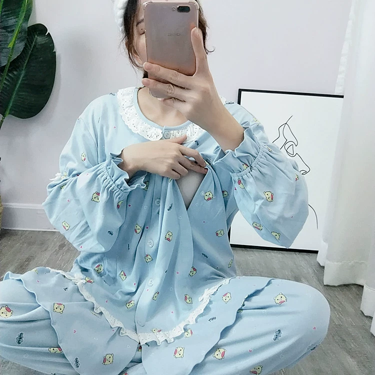 Bộ quần áo giam giữ cỡ lớn mùa xuân, mùa thu và mùa đông, bộ đồ ngủ bằng vải cotton nguyên chất cho con bú sau sinh, dịch vụ viện dưỡng lão 300 kg - Cặp đôi